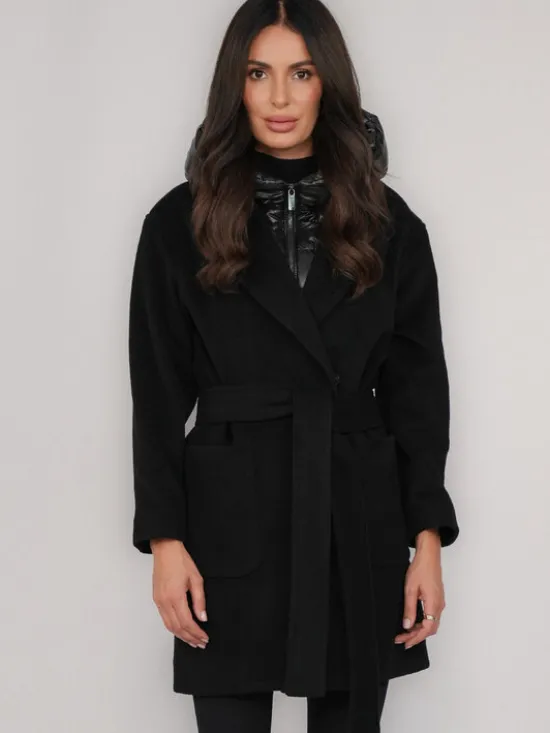 FAN LEATHER Płaszcz przejściowy Krótki Wełniany z Podpinką Czarny Loose Fit