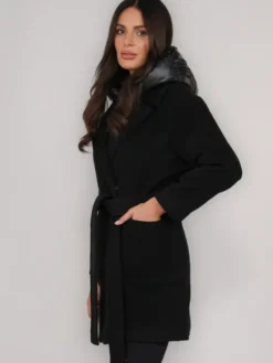 FAN LEATHER Płaszcz przejściowy Krótki Wełniany z Podpinką Czarny Loose Fit