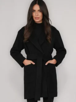 FAN LEATHER Płaszcz przejściowy Krótki Wełniany z Podpinką Czarny Loose Fit
