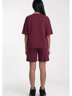 FIGL Komplet bluzka i szorty sportowe M1306 Bordowy Loose Fit