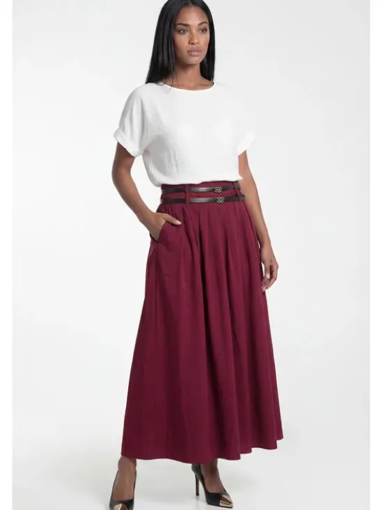 FIGL Spódnica maxi M1326 Bordowy A-Line Fit
