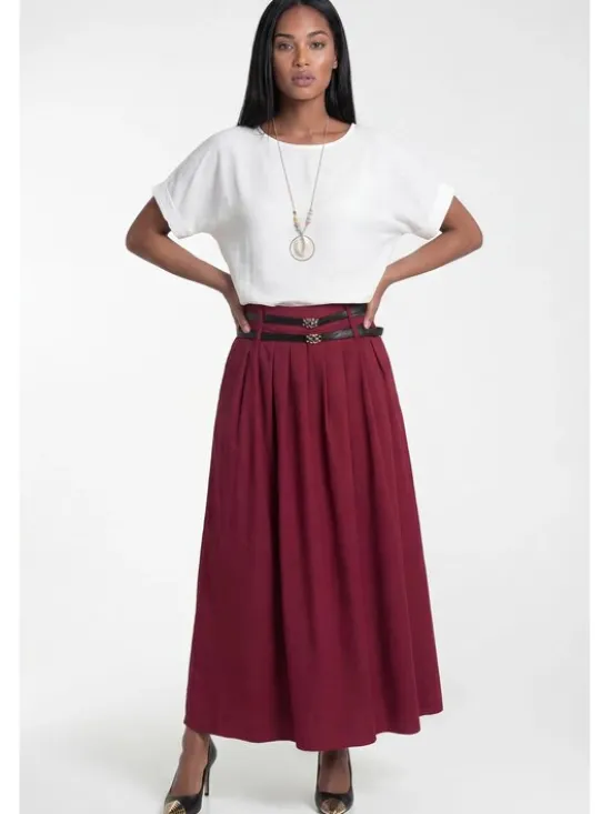 FIGL Spódnica maxi M1326 Bordowy A-Line Fit
