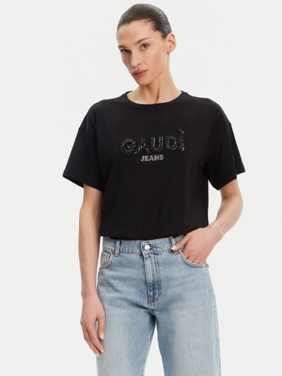 Gaudi T-Shirt 511BD64030 Czarny Regular Fit