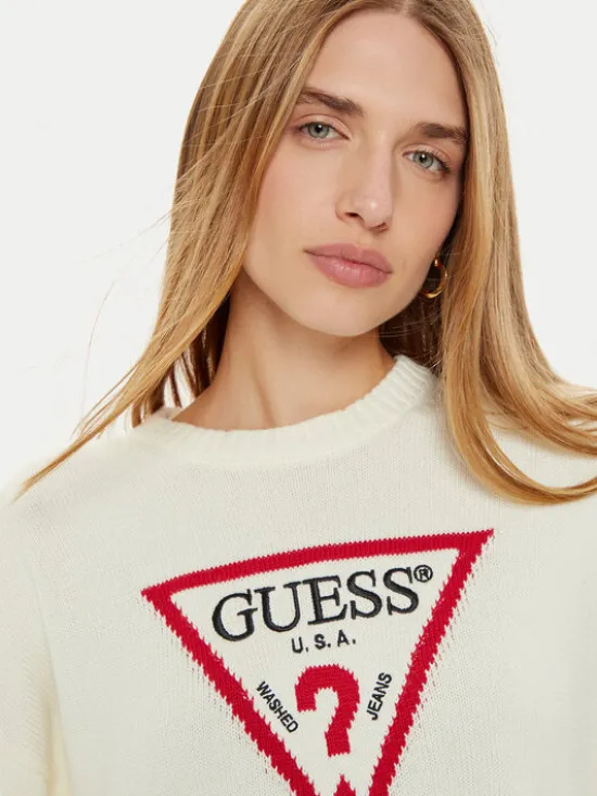 Guess Jeans Sweter W4BR12 Z3HM1 Beżowy Regular Fit