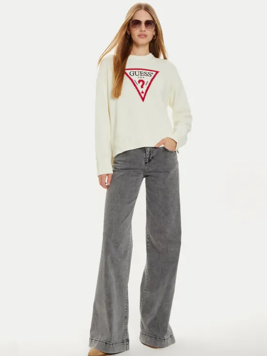Guess Jeans Sweter W4BR12 Z3HM1 Beżowy Regular Fit