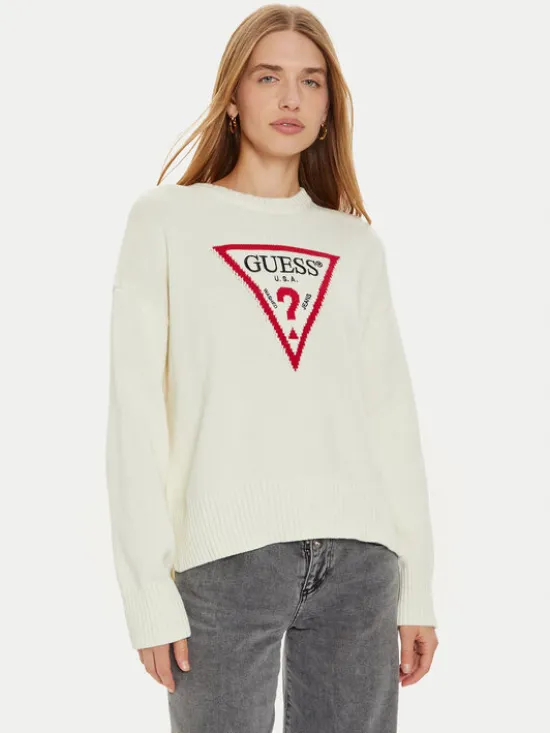 Guess Jeans Sweter W4BR12 Z3HM1 Beżowy Regular Fit