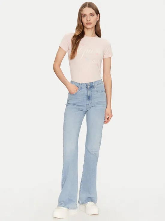 Guess Jeans T-Shirt W5GI24 J1314 Beżowy Regular Fit