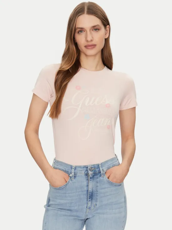 Guess Jeans T-Shirt W5GI24 J1314 Beżowy Regular Fit