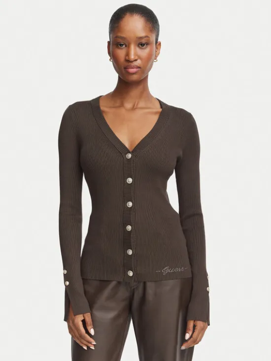 Guess Kardigan W6YR11 Z0950 Brązowy ciemny Slim Fit
