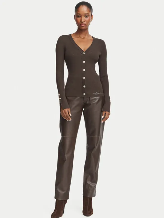 Guess Kardigan W6YR11 Z0950 Brązowy ciemny Slim Fit