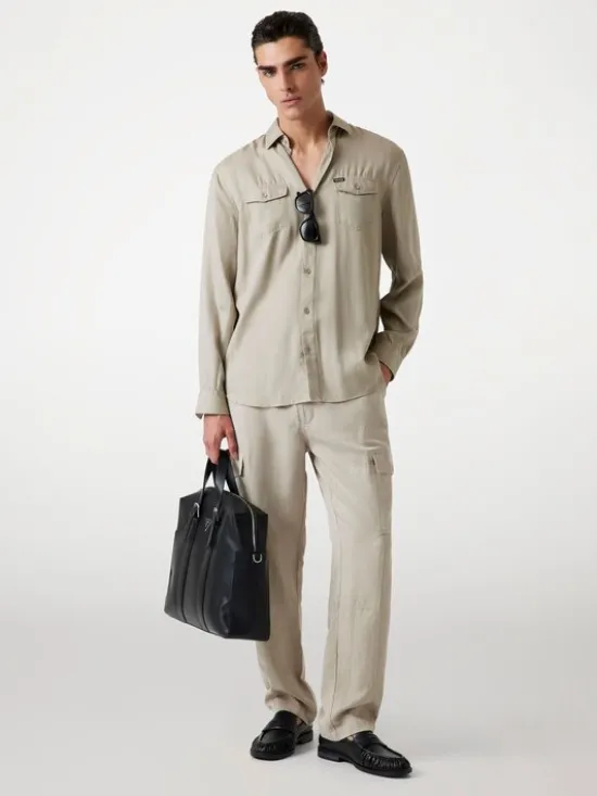 Guess Koszula 177075 Beżowy Classic Fit