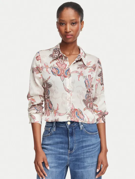 Guess Koszula W6YH68 W3212 Kremowy Regular Fit