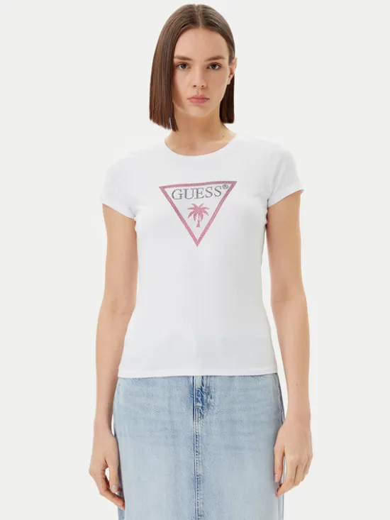 Guess T-Shirt E5GI08 J1314 Biały Slim Fit