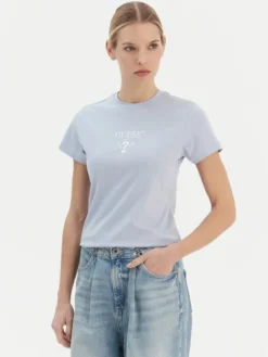 Guess T-Shirt V4YI21 KCDH1 Błękitny Regular Fit