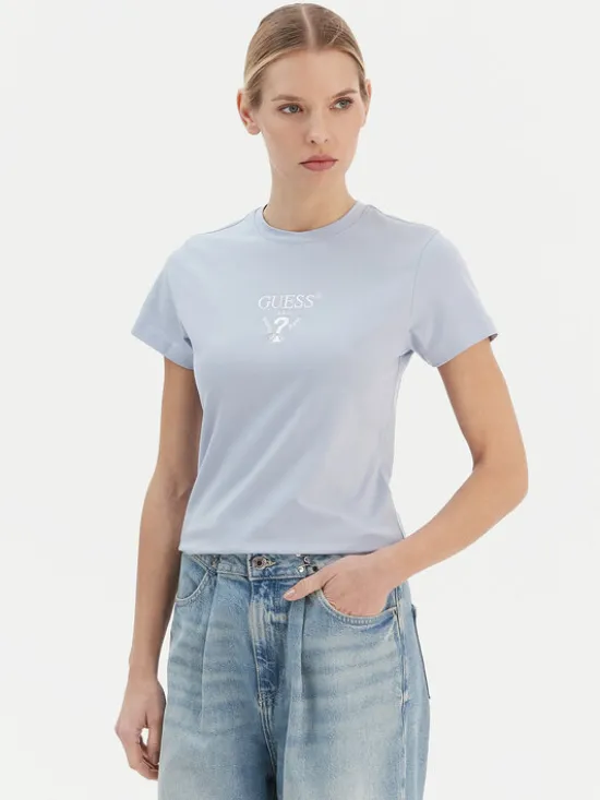 Guess T-Shirt V4YI21 KCDH1 Błękitny Regular Fit