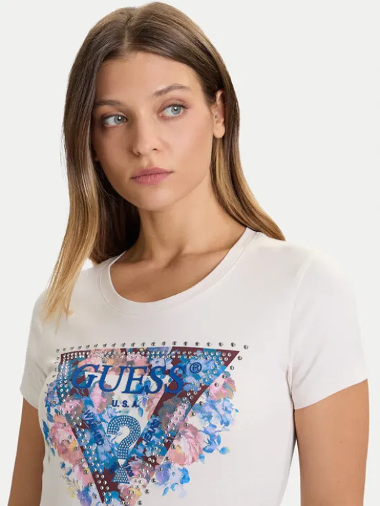 Guess T-Shirt W5BI29 J1314 Écru Slim Fit