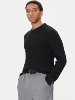 HUGO Sweter Syer 50546995 Czarny Regular Fit