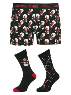 Jack & Jones Komplet bokserki i skarpety Snow Skulls Giftbox 12285138 Czarny