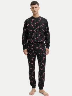 Jack & Jones Piżama Tristan 12285375 Czarny Loose Fit