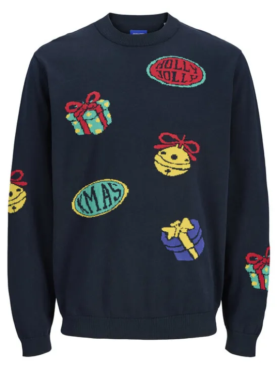 Jack & Jones Sweter Holiday 12287994 Granatowy Relaxed Fit