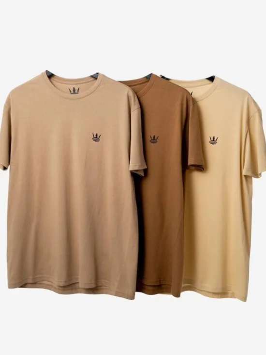 Jigga Wear Komplet t-shirtów Zestaw 3 T-Shirtów Jigga Wear Mini Crown Ciemno Brązowa / Brązowa / Beżowa M Beżowy Regular Fit