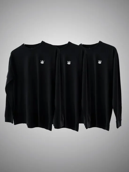 Jigga Wear Longsleeve Zestaw 3 Koszulek Długim Rękawem Jigga Wear Mini Crown Czarna XXL Czarny Regular Fit