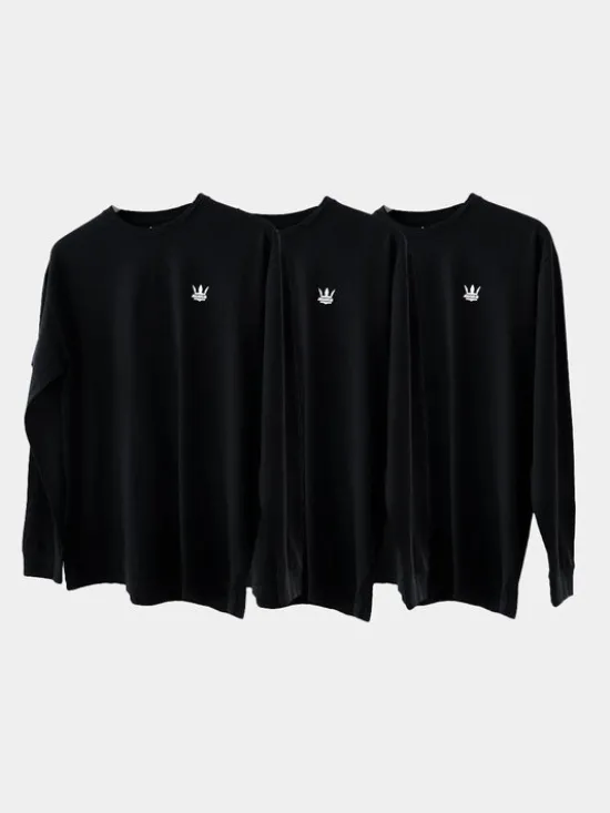 Jigga Wear Longsleeve Zestaw 3 Koszulek Długim Rękawem Jigga Wear Mini Crown Czarna XXL Czarny Regular Fit
