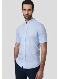 Lancerto Koszula Koszula Błękitna Bawełniana z Krótkim Rękawem Majken KO073125000012 Niebieski Slim Fit