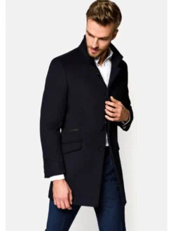 Lancerto Płaszcz wełniany Salvador KU054220000006 Granatowy Regular Fit