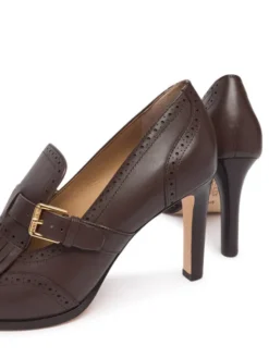 LAUREN RALPH LAUREN Półbuty Colleen Perforated Calfskin Kiltie Pump 802P02364004 Brązowy ciemny