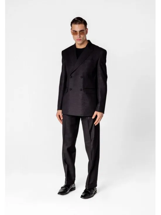LE POSSÉ Spodnie garniturowe MJWT Czarny Regular Fit