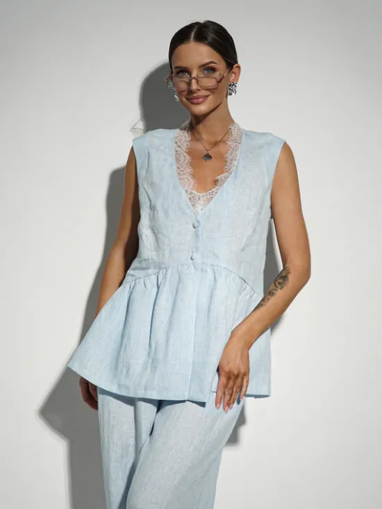 LilaLou Komplet bluzka i spodnie Liu Niebieski Regular Fit