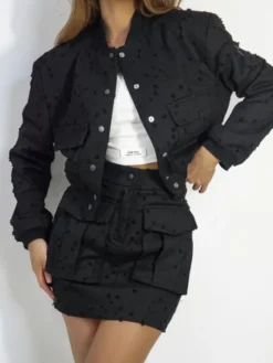 LilaLou Kurtka jeansowa Denim Czarny Regular Fit