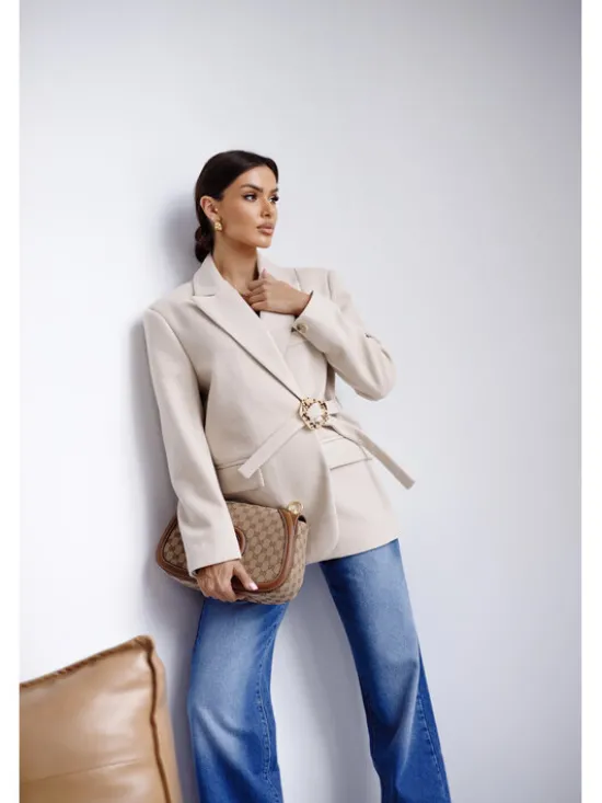 LilaLou Marynarka Whisper Beżowy Regular Fit