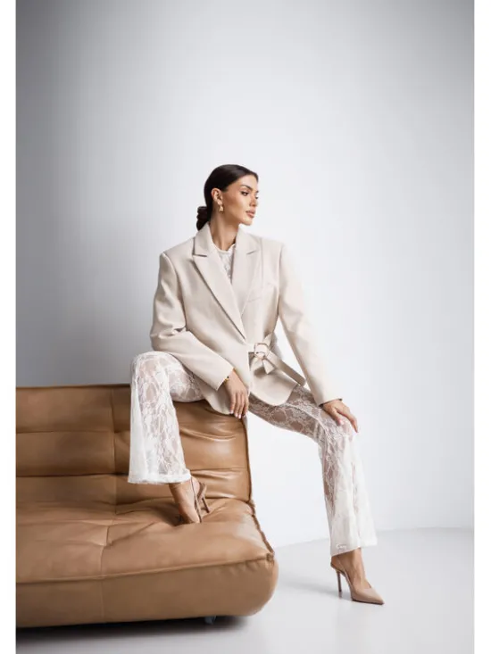 LilaLou Marynarka Whisper Beżowy Regular Fit