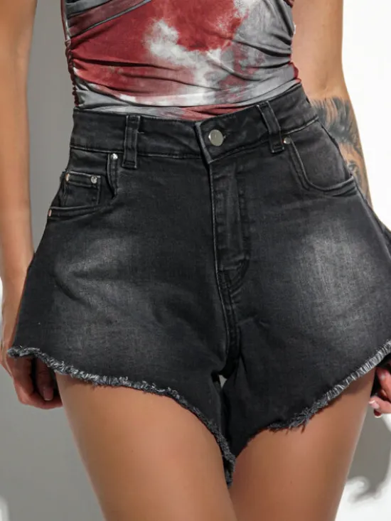 LilaLou Szorty jeansowe Vera Czarny Regular Fit