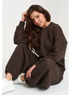 Makadamia Dres M947 Brązowy Loose Fit