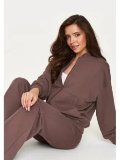 Makadamia Dres M949 Brązowy Loose Fit