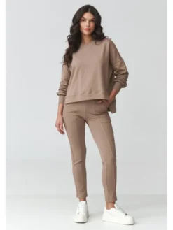 Makadamia Dres M917 Brązowy Loose Fit