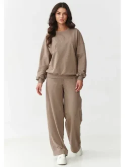 Makadamia Dres M890 Brązowy Loose Fit