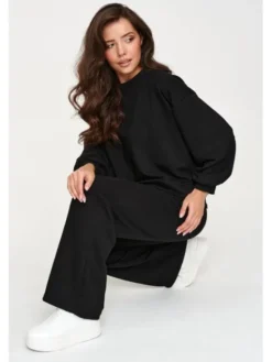 Makadamia Dres M951 Czarny Loose Fit