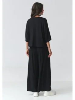 Makadamia Komplet bluzka i spodnie M926 Czarny Loose Fit