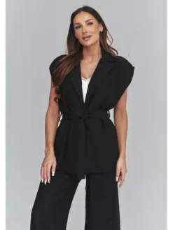 Makadamia Komplet bluzka i spodnie C69 Czarny Loose Fit
