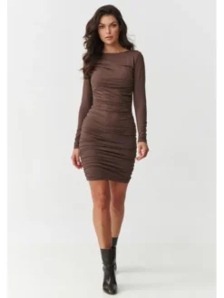 Makadamia Sukienka codzienna M899 Brązowy Fitted Fit