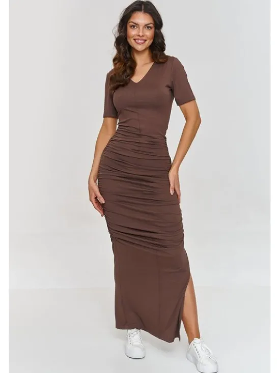 Makadamia Sukienka codzienna M872 Brązowy Cutted Fit