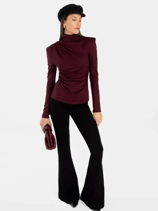 MANDRAGORA Bluzka Varo Bordowy Slim Fit