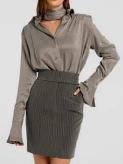 MANDRAGORA Spódnica maxi Gante Szary Slim Fit
