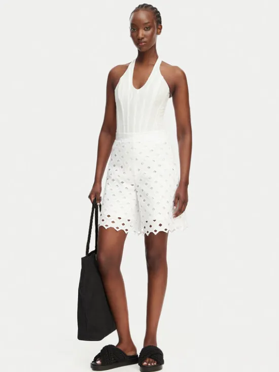 Max Mara Beachwear Szorty materiałowe Bchuguale 2616781039 Biały Regular Fit