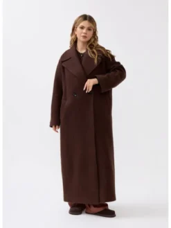 Mirons Płaszcz wełniany Soft Brązowy Oversize