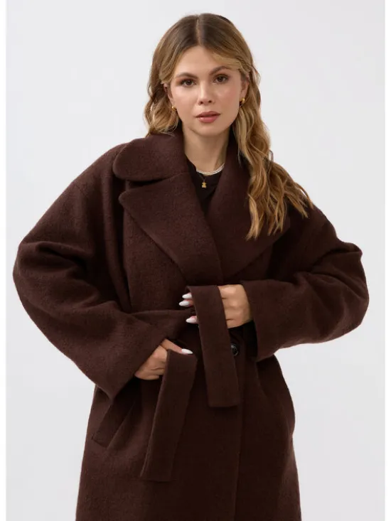 Mirons Płaszcz wełniany Soft Brązowy Oversize